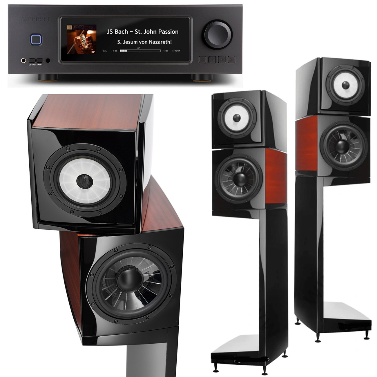 Vienna Acoustics The Kiss + Aurender AP20 Reference All-In-One Music Server Amplifier